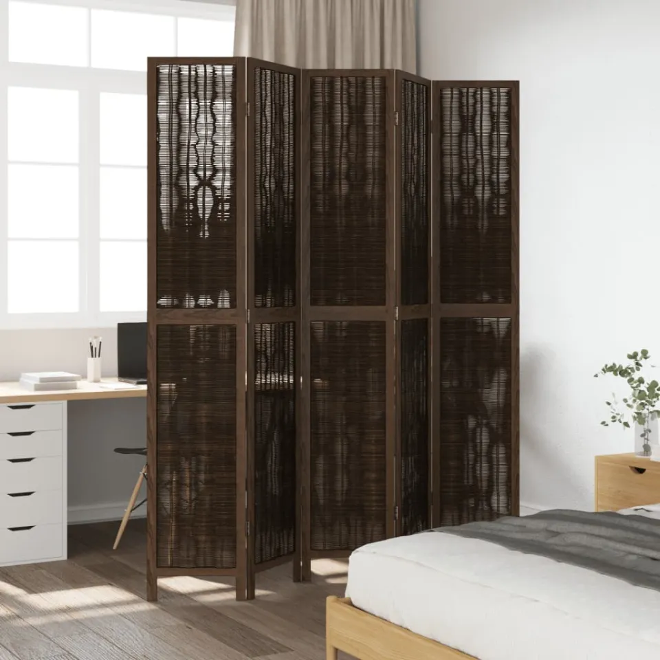 vidaXL Kamerscherm met 5 panelen massief paulowniahout donkerbruin bruin, foto 3
