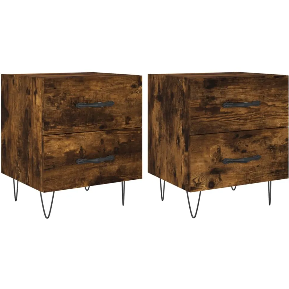 vidaXL Nachtkastjes 2 st 40x35x47,5 cm bewerkt hout gerookt eikenkleur, foto 3