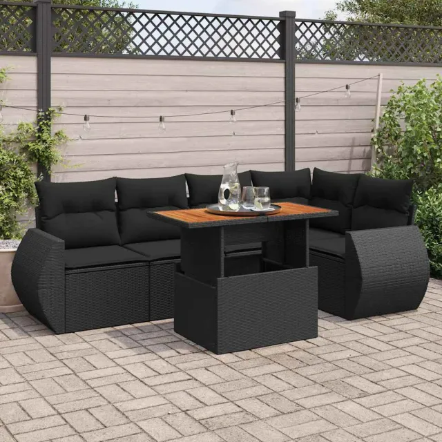vidaXL 6-delige Loungeset met kussens poly rattan zwart, foto 2