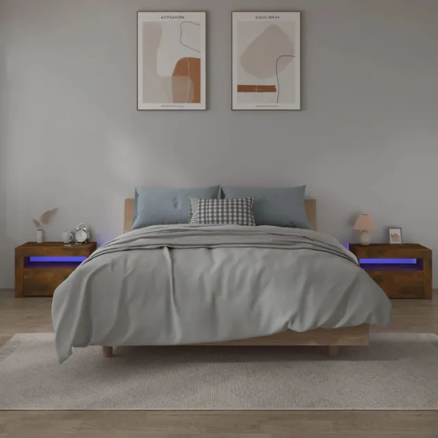 vidaXL Nachtkastjes 2 st met LED-verlichting 60x35x40 cm gerookt eiken Bruin