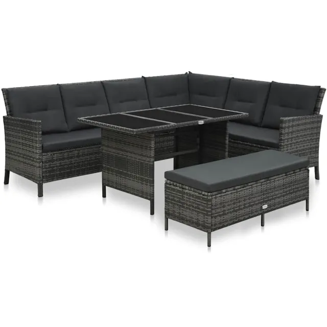 vidaXL 3-delige Loungeset met kussens poly rattan grijs