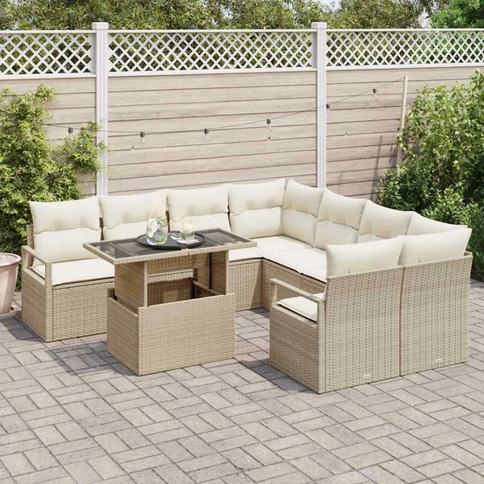 vidaXL Tuin Sofa Set 9 st Beige Poly riet, foto 3