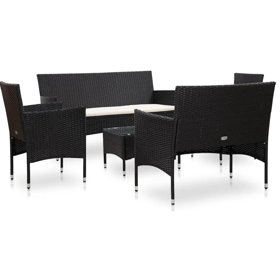 vidaXL 5-delige Loungeset met kussens poly rattan zwart, foto 2