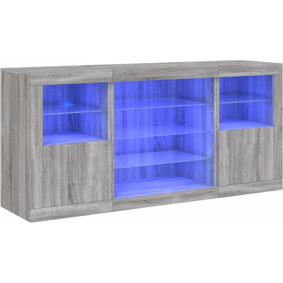 vidaXL Dressoir met LED-verlichting 142,5x37x67 cm grijs sonoma, foto 3