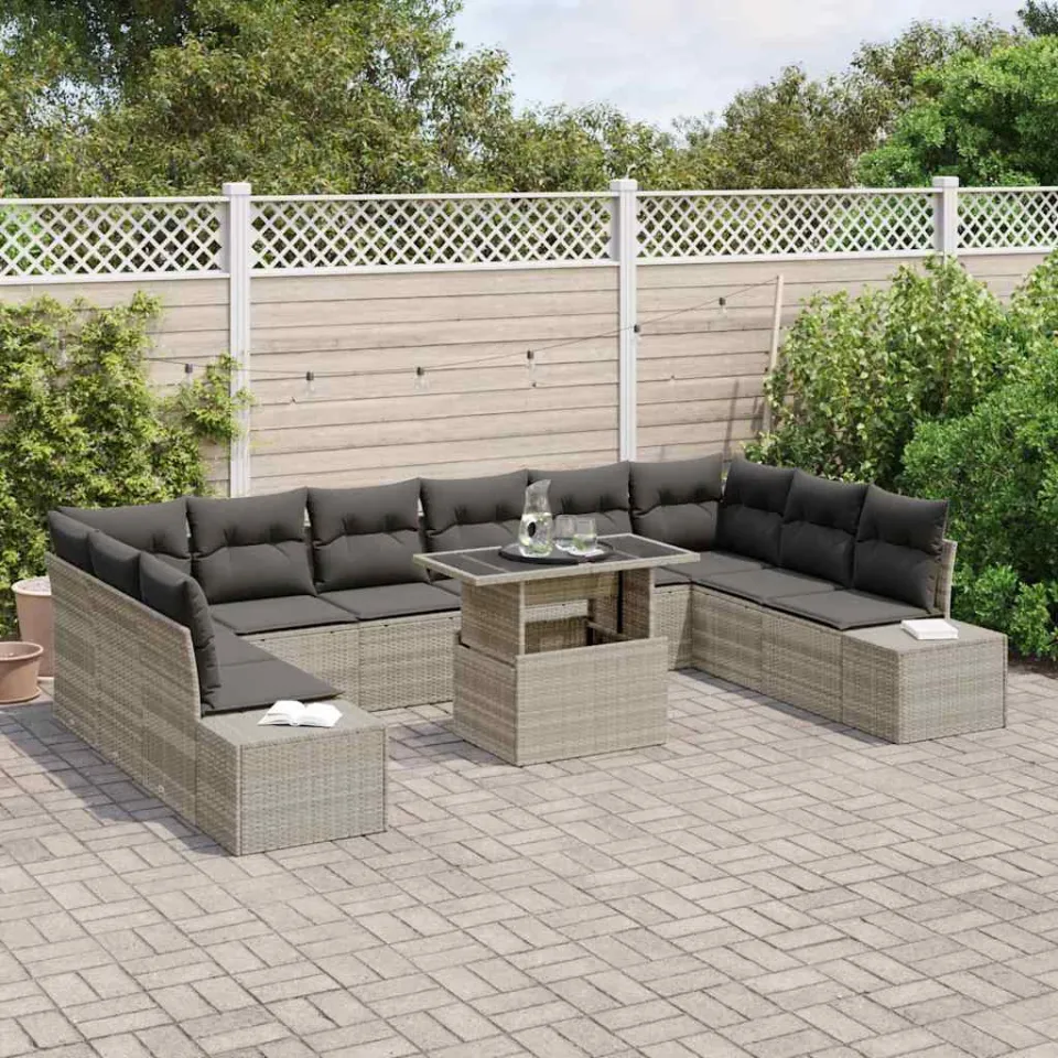 vidaXL Tuin Sofa Set 11 st Lichtgrijs poly rattan, foto 3
