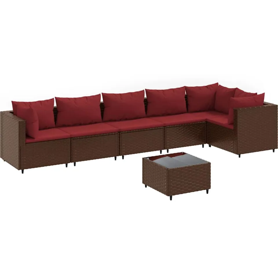 vidaXL 7-delige Loungeset met kussens poly rattan bruin