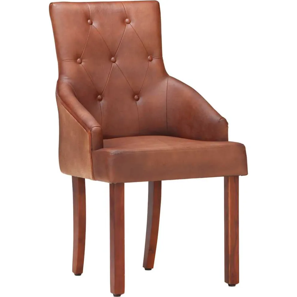 vidaXL Eetkamerstoelen 4 st echt geitenleer bruin, foto 2