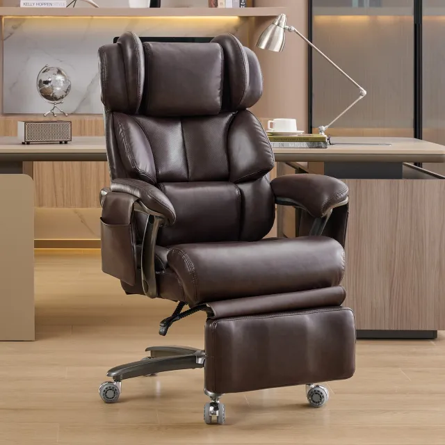 CHICFURN Bureaustoel - Massage en verwarming - Met voetsteun - Bruin