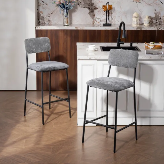 CHICFURN Barkruk - Set van 2 - Met rugleuning - Met voetsteun - Grijs