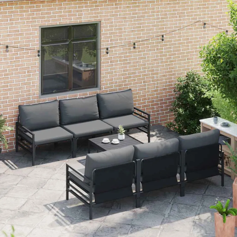 vidaXL Tuinbankenset 7 st Zwart Staal, foto 2