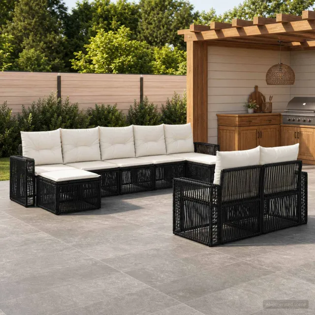 vidaXL Tuinbankenset 9 st Zwart en Cream Wit poly rattan, foto 2