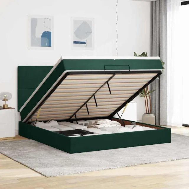 vidaXL Ottoman bed met matrassen en LED's 200x200cm fluweel groen