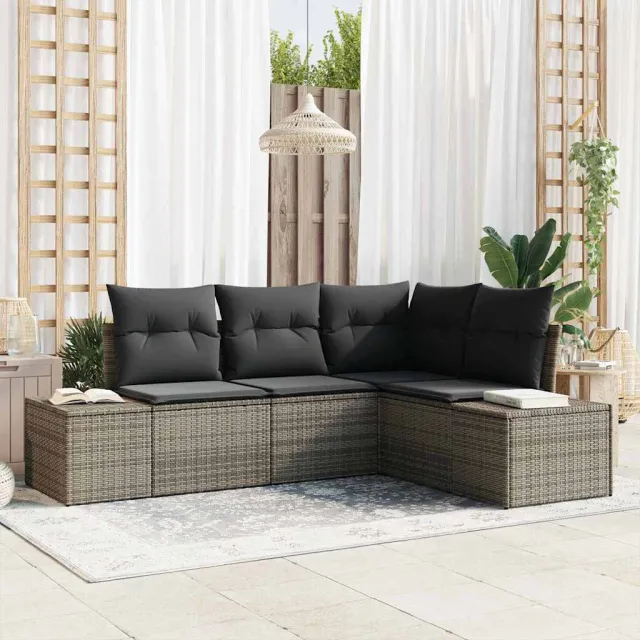 vidaXL Tuinbankenset 4 st Grijs poly rattan, foto 2