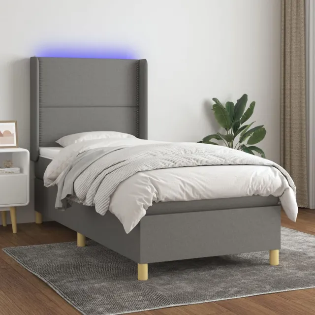 vidaXL Boxspring met matras en LED stof donkergrijs 90x200 cm grijs