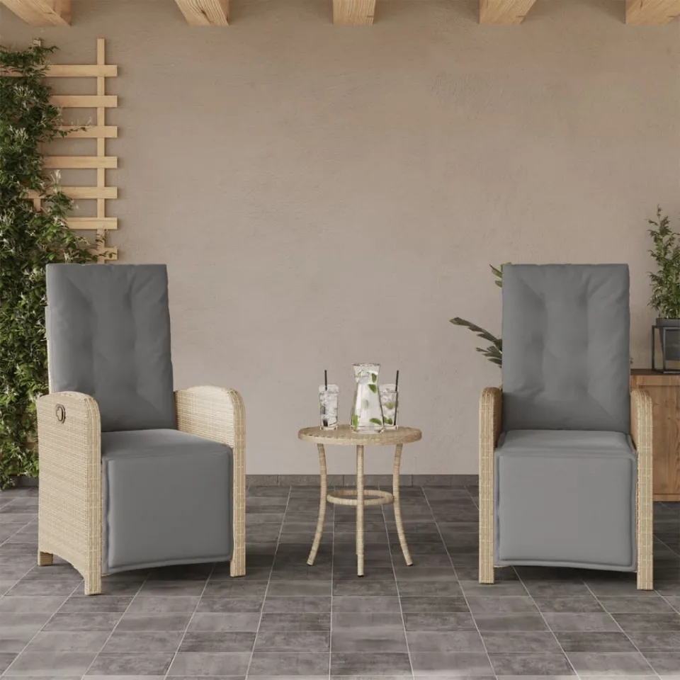vidaXL 3-delige Bistroset met kussens poly rattan gemengd beige, foto 2