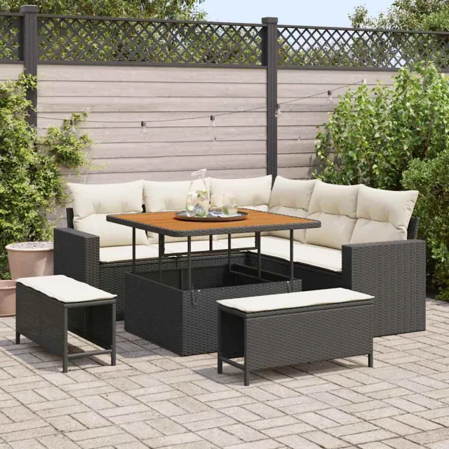 vidaXL Tuinbankenset 8 st Zwart poly rattan, foto 2