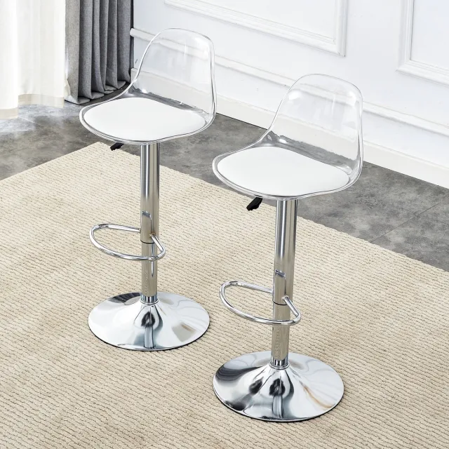 MIVRAY Barkruk 82-104 Cm - Set Van 2 In Hoogte Verstelbaar En 360 Graden Draaibaar - Voor Bar En Keuken - Wit Zilver
