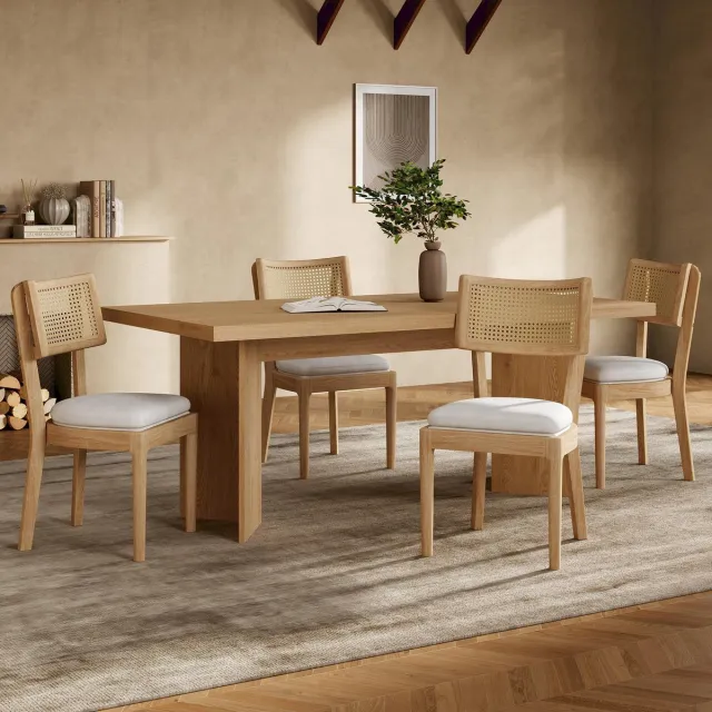 Gutent 4 massief houten eetkamerstoelen met rotan rugleuning-comfortabel en ademend-passend-houtkleur
