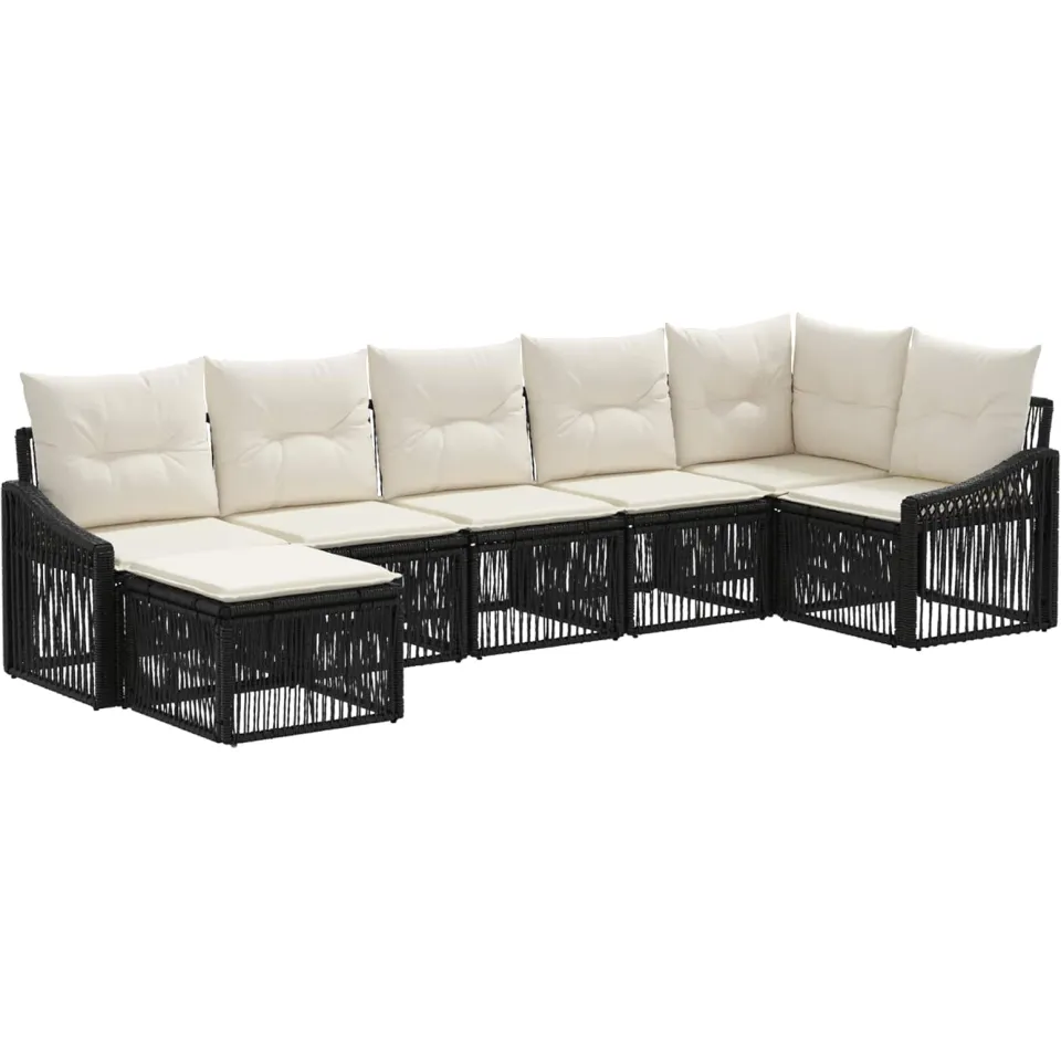 vidaXL Tuinbankenset 7 st 7-zits Zwart poly rattan, foto 3