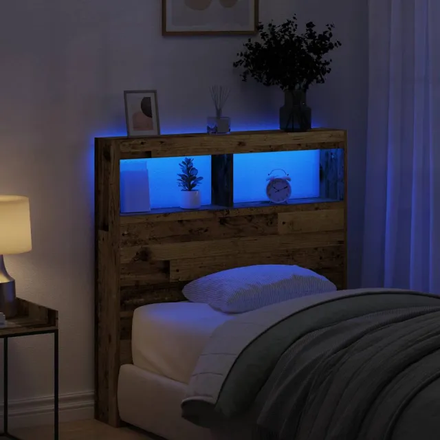 vidaXL Hoofdbordkast met LED 100x17x102 cm oud hout Bruin