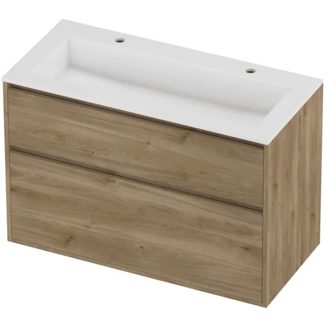 Proline Aristo Badmeubelset Polystone Elegant Greeploos 100x46x67 cm Glans Wit Cider Oak Eiken