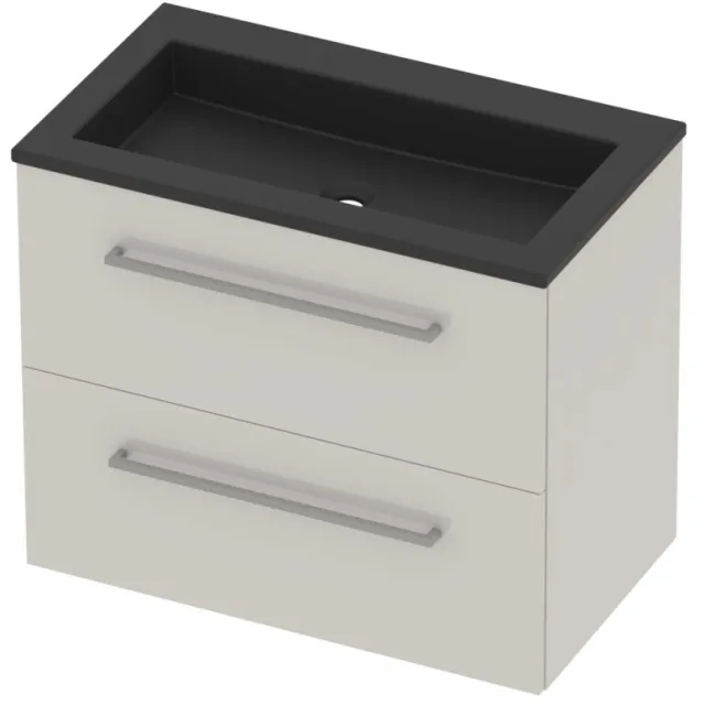 Basic-Line Aura 46 Badmeubelset Acryl Zonder Kraangat Voor Grepen 80x46x62 cm Ice White Mat Zwart