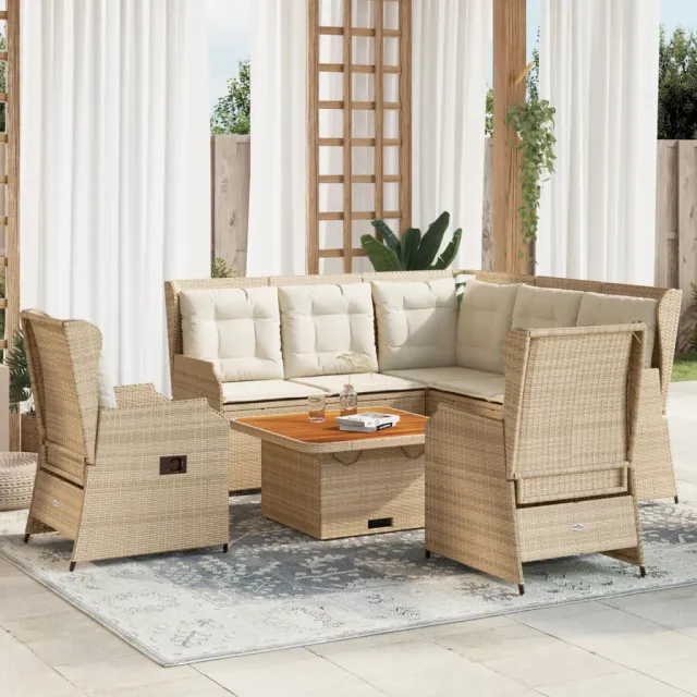 vidaXL 5-delige Loungeset met kussens poly rattan beige, foto 2