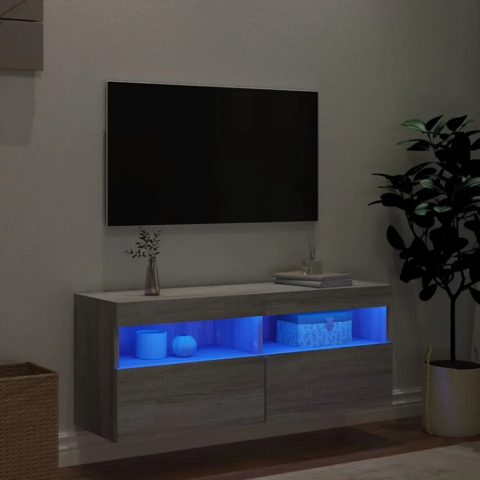 vidaXL Tv-wandmeubel met LED-verlichting 100x30x40 cm grijs sonoma, foto 3