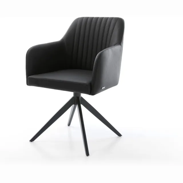 DELIFE Eetkamerstoel Greg-Flex kruisframe breed zwart echt leer zwart 360° draaibaar rocker-functie pocketveer kern