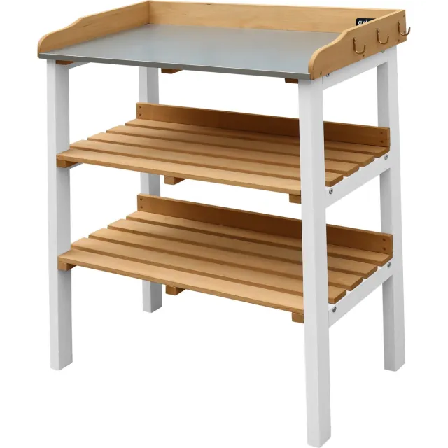 Axi Oppottafel met opbergplanken Bruin/wit - Handige oppottafel met zinken werkblad Wit - Bruin