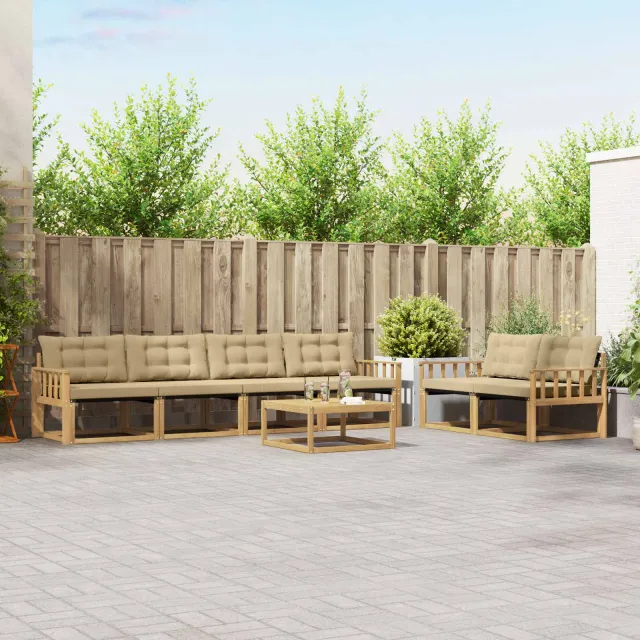 vidaXL Buiten bankenset 7 st 6-zits Wit en Beige