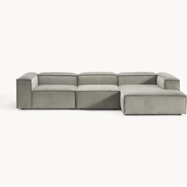 Westwing Collection Modulaire ribfluwelen hoekbank Lennon (4-zits) Grijs
