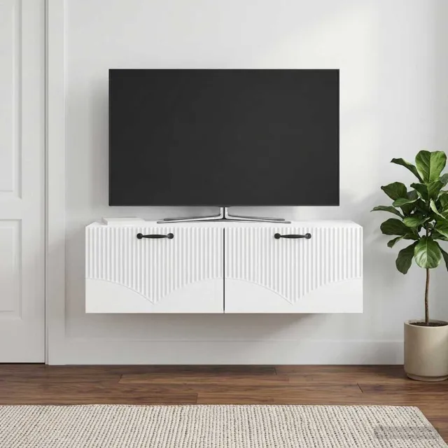 vidaXL Wandbeugel TV-kast Hoogglans Wit 98 x 41 x 30 cm Bewerkt hout, foto 2