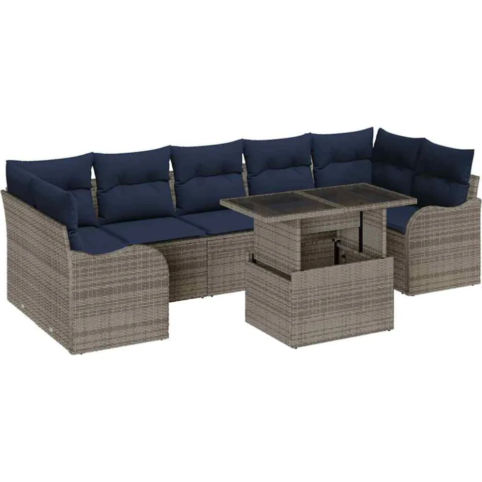vidaXL Tuin Sofa Set 8 st Grijs en Marineblauw poly rattan