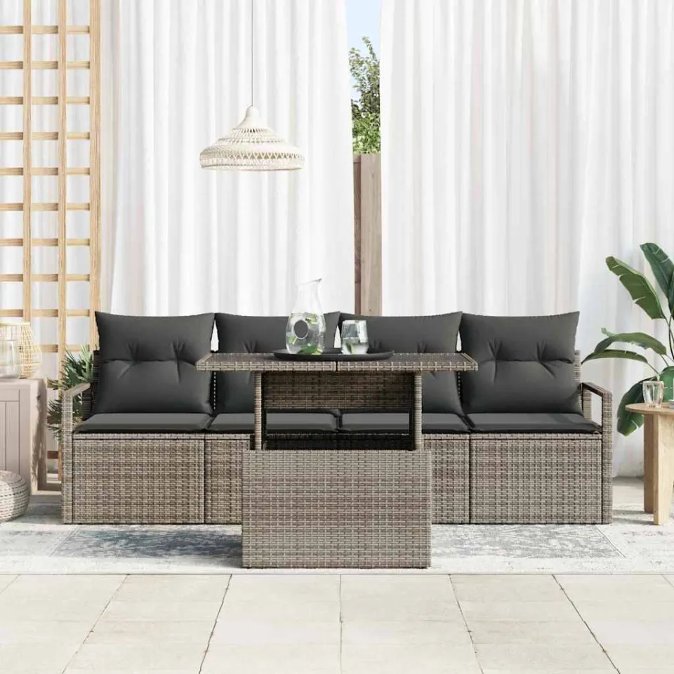 vidaXL Tuin Sofa Set 5 st Grijs Poly riet, foto 3