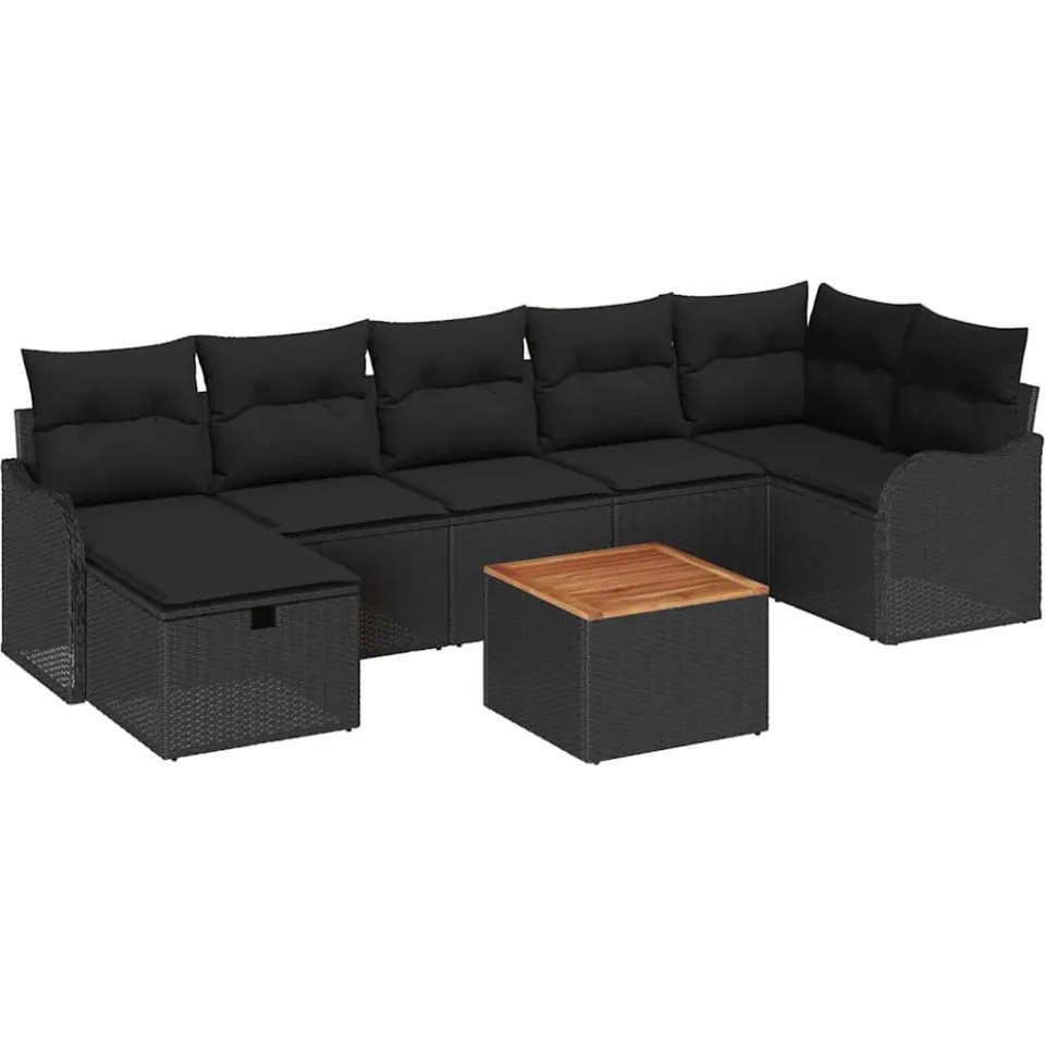 vidaXL Tuinbankenset 8 st Zwart Poly riet