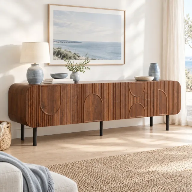 Maisentiel Tv-meubel 180 cm met 3 deuren en 2 lades - walnootkleur - kabeldoorvoer