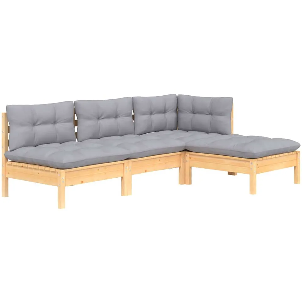 vidaXL 4-delige Loungeset met grijze kussens grenenhout Grijs