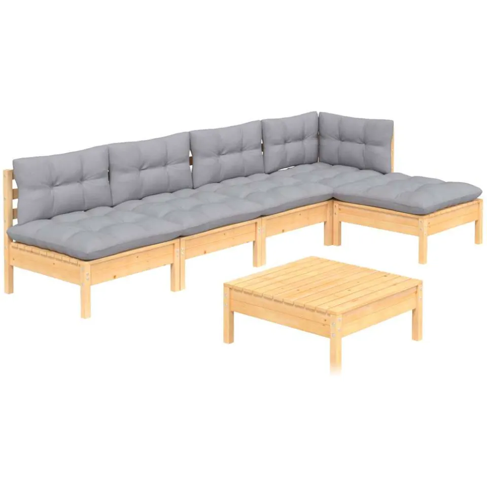 vidaXL 6-delige Loungeset met grijze kussens grenenhout Grijs