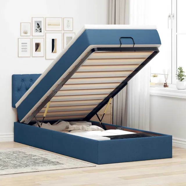 vidaXL Bed met matras 100x200 cm stof blauw