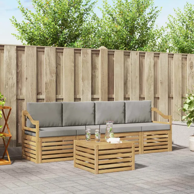 vidaXL Buiten bankenset 5 st 4-zits Wit en Lichtgrijs Polyester