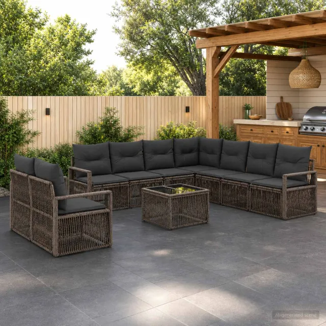 vidaXL Tuinbankenset 10 st Grijs poly rattan, foto 2
