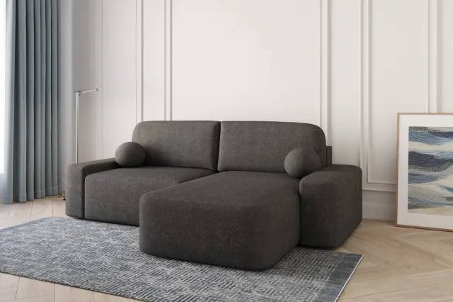 AJE Meubles B.V. Lisbon Hoekbank - Slaapfunctie - Opbergruimte - L-Vorm - Bedstee - 260x88x170 cm - Bouclé - Zwart ( Anthology 19)