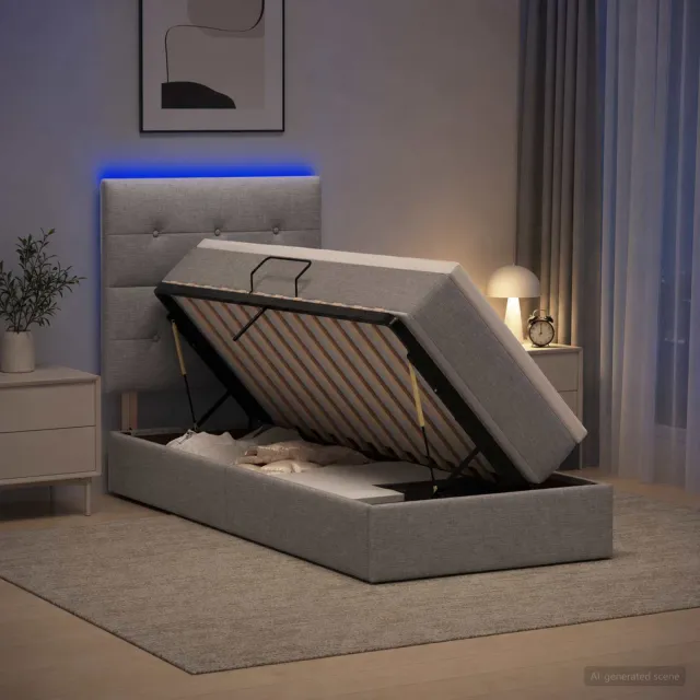 vidaXL LED Opslagbed met Matras Lichtgrijs 90 x 200 cm Stof