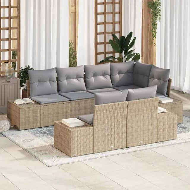 vidaXL Tuinbankenset 7 st Beige en Licht Grijs poly rattan