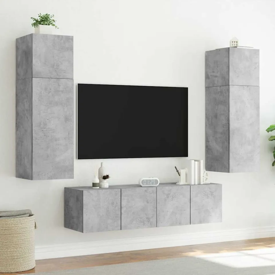 vidaXL Tv-wandmeubels met LED-verlichting 2 st 60x35x41 cm betongrijs grijs, foto 4