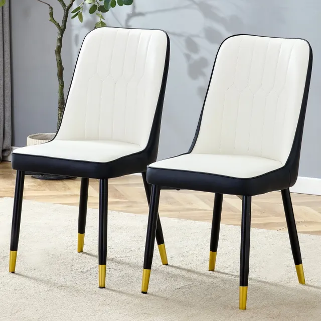 Wishdor Eetkamerstoelen Met Rugleuning - Ergonomische Zitting En Antislip Poten - Modern Ontwerp Voor Eetkamer Of Keuken - Metaal En PU-Kunstleer - Wit-Zwart - Zitbreedte 43 Cm En Zitdiepte 41,5 Cm Wit + Zwart