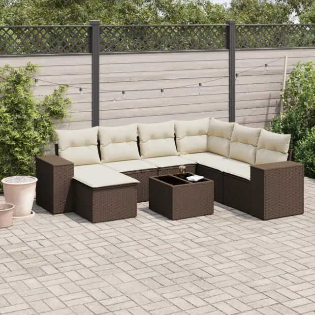 vidaXL 8-delige Loungeset met kussens poly rattan bruin, foto 2