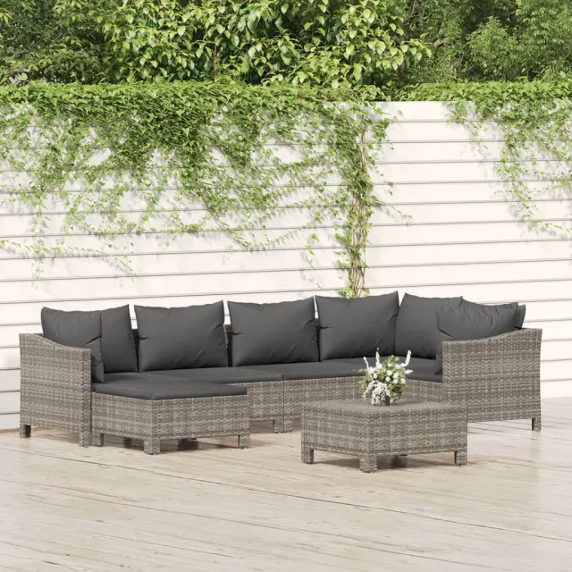 vidaXL 7-delige Loungeset met kussens poly rattan grijs, foto 2