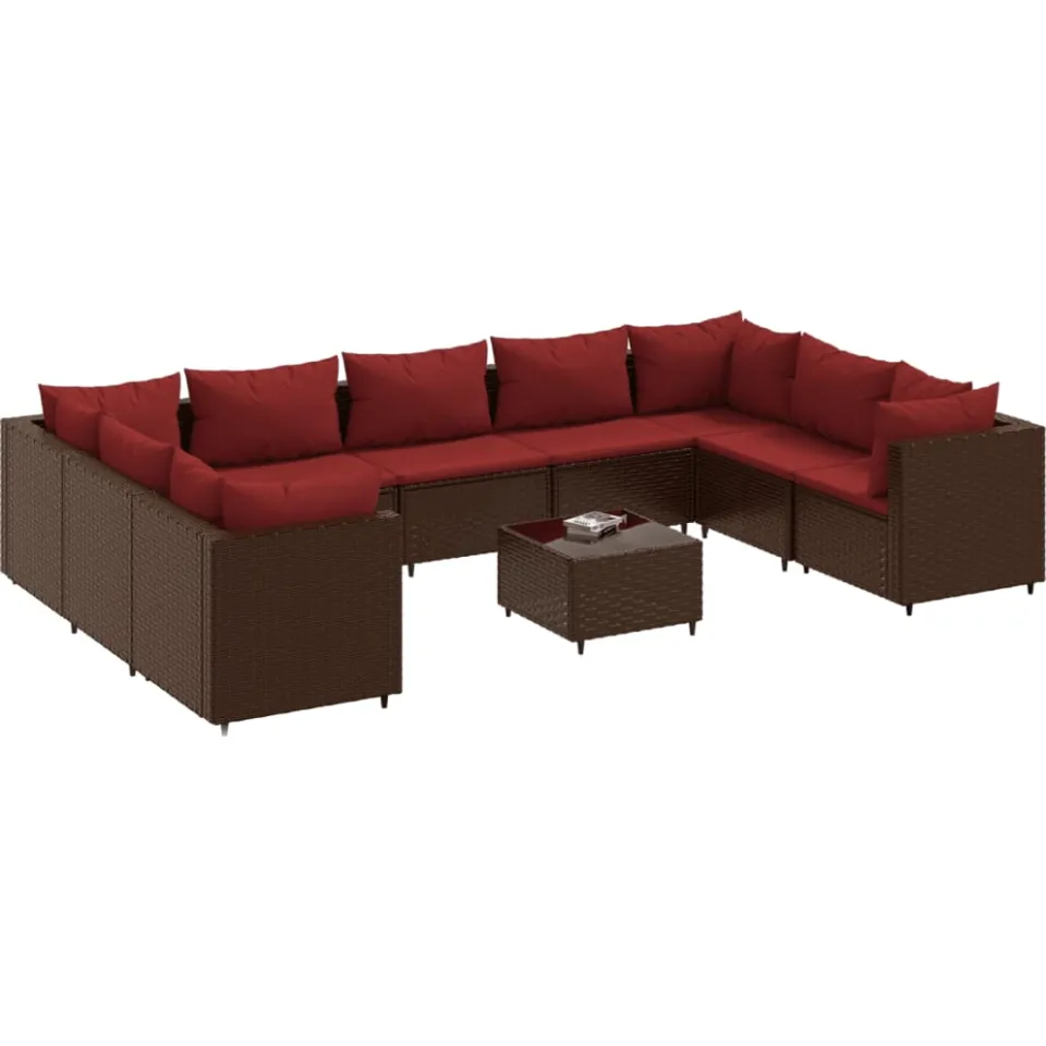 vidaXL 10-delige Loungeset met kussens poly rattan bruin, foto 3